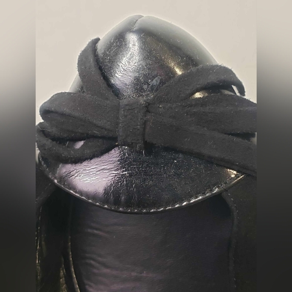 EMPORIO ARMANI Black Suede/Patent Leather Round-Toe Bow Flats Sz 38 Italy - Picture 11 of 12